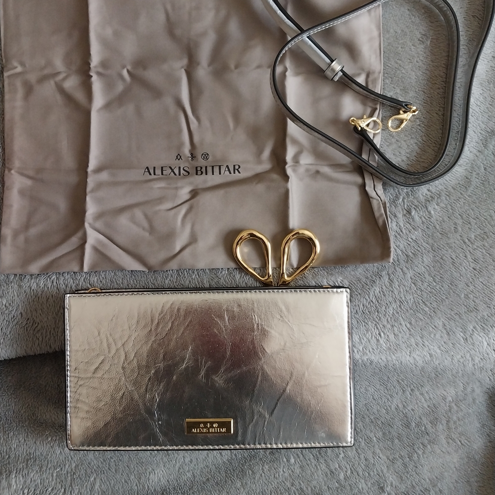 Alexis Bittar Metallic Silver Clutch with Gold Scissor Accent - Picture 2 of 3